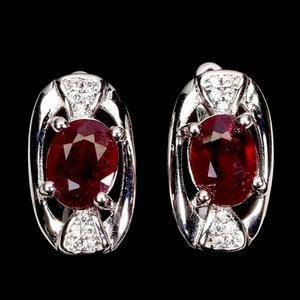 925 Sterling Silver Earrings Oval Ruby 8x6mm Natural Gemstone Jewelry - Picture 1 of 13