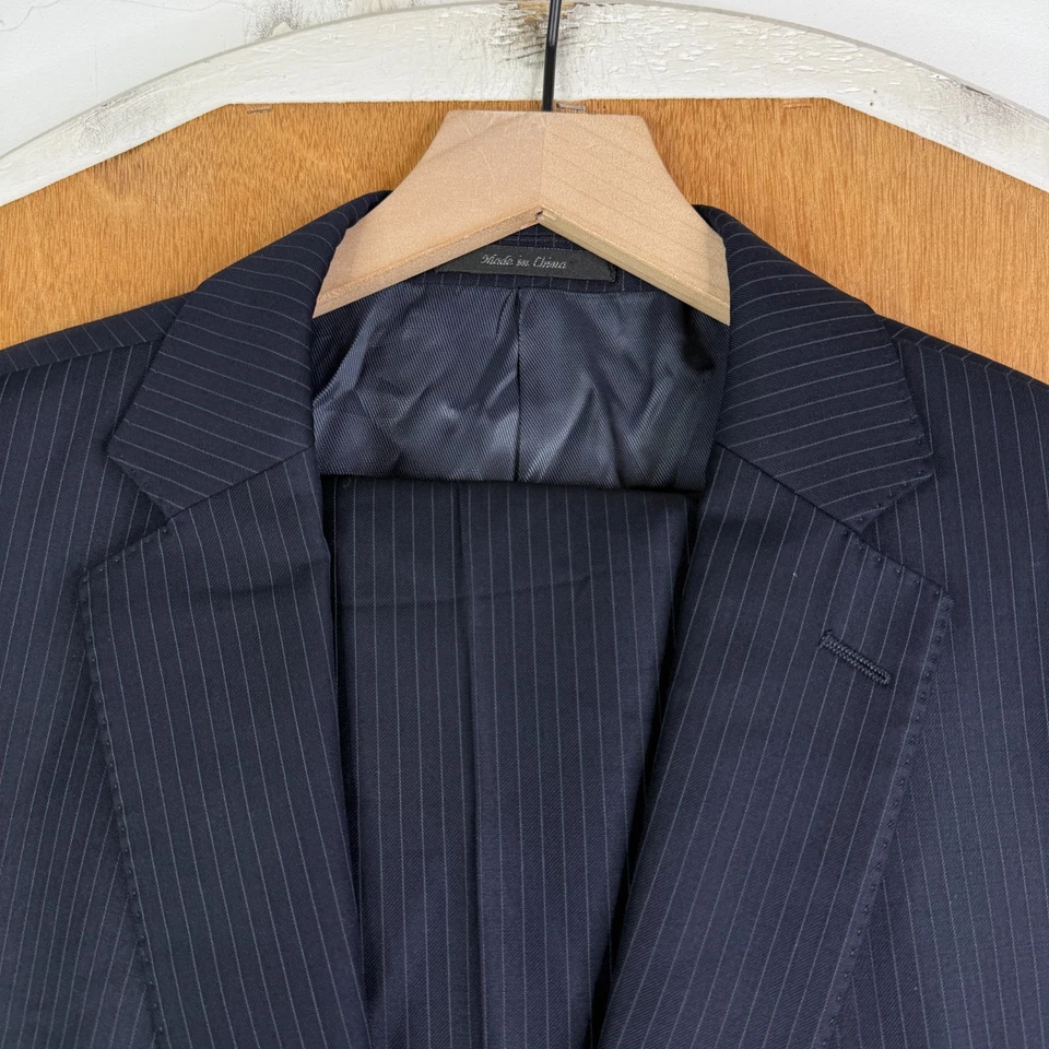Calvin Klein Suit Mens 50R Navy Blue Pinstripe 2 Button 100% Wool Pants 46x27 - Image 1 of 4