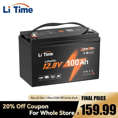 LiTime 12V 100Ah TM LiFePO4 Lithium Battery Low Temp Cut-off for Trolling Motor - Image 1 of 4
