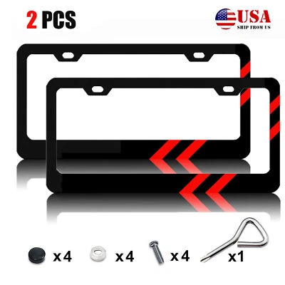 2pcs For Dodge Charger Durango Red Car License Plate Frame Black Metal Cover - Image 1 of 4