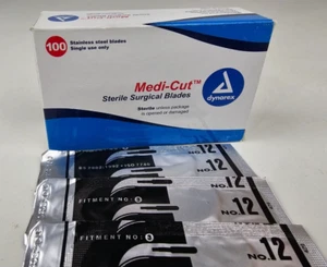 MEDI-CUT STAINLESS STEEL SURGICAL BLADES #12 STERILE (BOX OF 100) #4132 DYNAREX - Picture 1 of 4