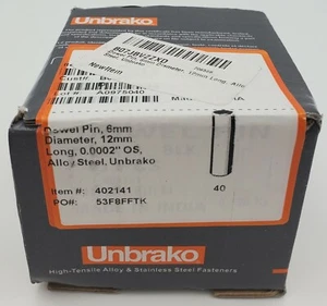 Unbrako Dowel Pin, 6mm Diameter, 12mm Long, Alloy Steel, 40 Count - Picture 1 of 2