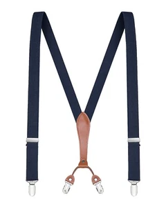 Buyless Fashion Men Suspenders 48" Elastic Adjustable 1" Leather Y Shape Back - Picture 1 of 91