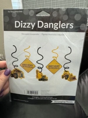 Construction Zone Hanging Danglers 5 Pack 24" Long Foil Paper Party Decoration - Image 1 of 2
