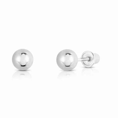 14K Real Solid Gold Round Ball Bead Sleeper Studs Earrings Screw-back 3-8mm - Image 1 of 4