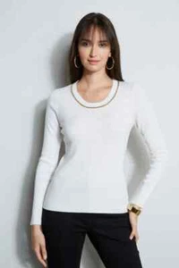 ELIE TAHARI Merino Rib Chain Detail Sweater Snow XL - Bild 1 von 4