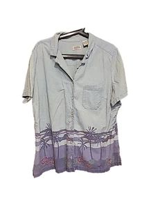 Classic Elements Size 16/18 W 100% Shirt Hawaiian Blue Vintage Vtg Button Down - Picture 1 of 7