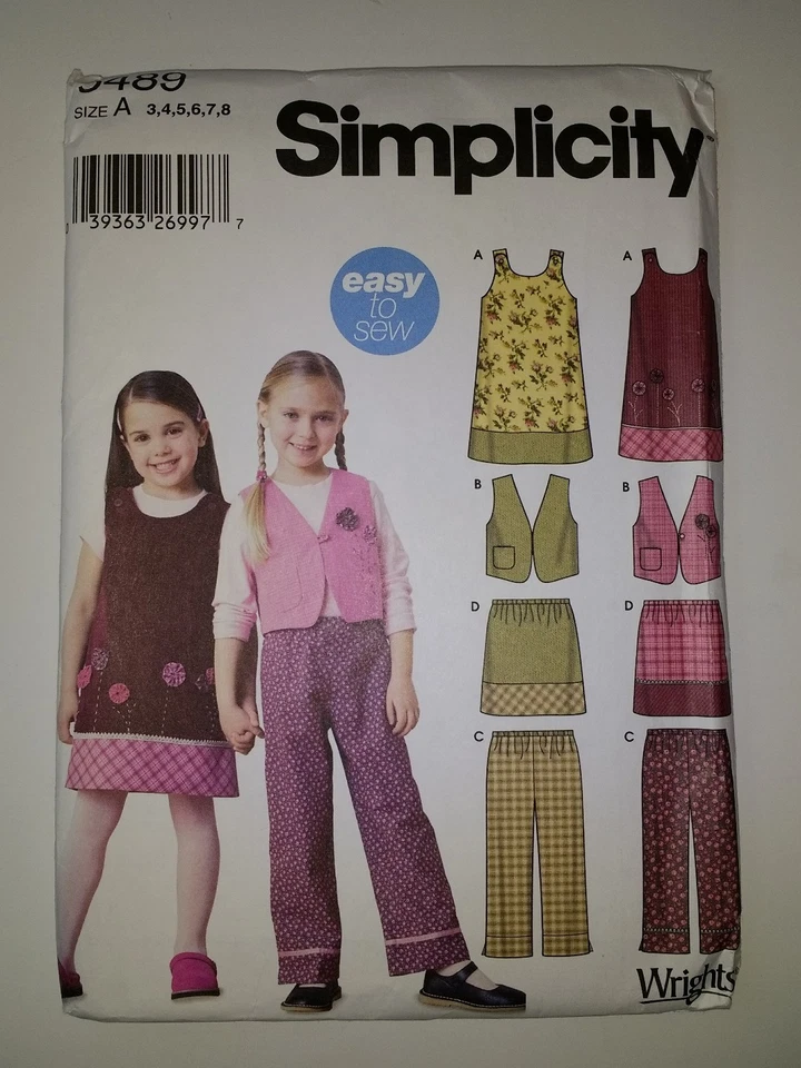 Simplicity Child Jumper Line Vest Pants and Skirt Pattern 5489 Sizes 3-8