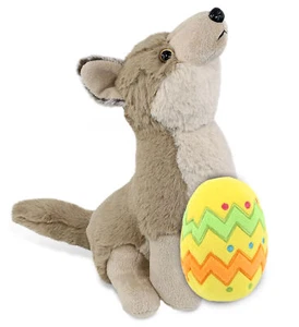 DolliBu Super Soft Howling Wolf with Yellow Easter Egg Plush Toy - 8.5 Inches - Picture 1 of 6