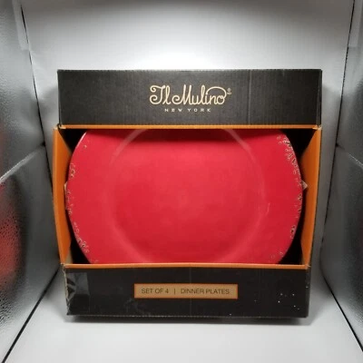 IL MULINO 红色 RUSTIC MELAMINE 餐盘 全新 4 件套 — 第 1/4 张图片