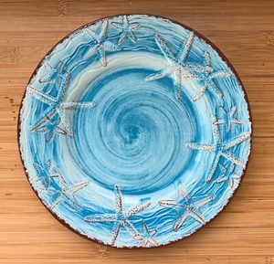 Indoor/Outdoor Collection Blue Embossed Starfish 10" Melamine Dinner/Lunch Plate - Picture 1 of 3