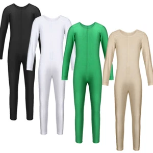 Kids Girls Full Body Gymnastic Leotard Unitard Long Sleeve Ballet Dance Bodysuit - Picture 1 of 79