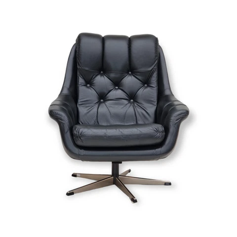 1970s, vintage Danish swivel leather armchair, original condition Cover