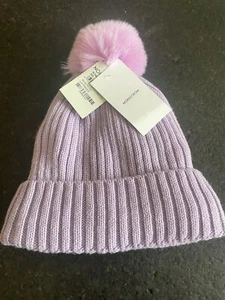 Nordstrom Lavender Ribbed Beanie Hat Soft Pastel Pom Fleece NWT Outdoors Hat - Picture 1 of 4