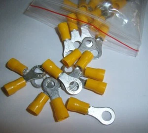 (100) Wire Ring Terminals Vinyl Yellow 12-10 Gauge 1/4" Car Audio Connectors New - Picture 1 of 2
