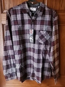 MBX Premium Goods Flannel Collection Burgundy Plaid Button Front Size L NWT - Picture 1 of 3