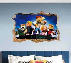 3D Smashed Wall Mural Minecraft Wall Sticker Room Gaming Wall Art Kids Bedroom a - Picture 1 of 25