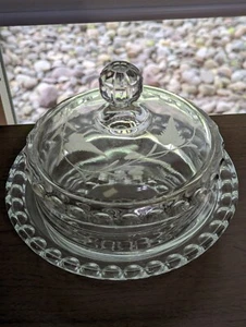 1880s Ripley EAPG Pattern Glass Etched DAKOTA Baby Thumbprint Cov'd Butter Dish - Picture 1 of 5