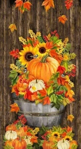 Timeless Treasure - Metallic Harvest Pumpkins Cotton Panel 24" x 42" - Picture 1 of 4