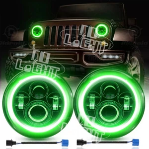 Pair 7" inch Round LED Headlights Green Halo DRL For Jeep Wrangler JK LJ TJ CJ - Bild 1 von 17