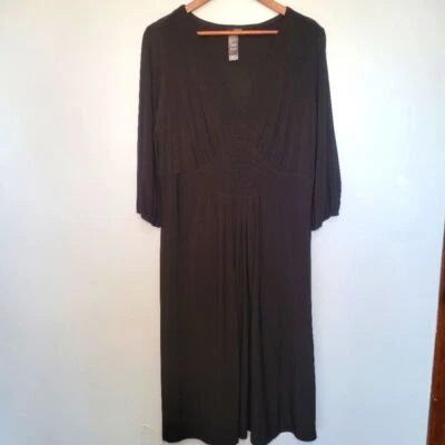 Bisou Bisou Black Maxi Elastic 3/4 Sleeve V-Neck Dress Womens Size 16 - Image 1 of 4