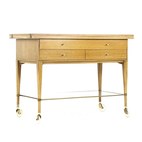 Paul McCobb for Calvin Mid Century Brass and Mahogany Serving Bar Cart Cover