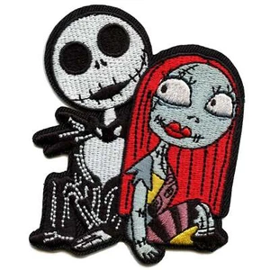 Nightmare Before Christmas Patch Jack and Sally Sitting Embroidered Iron On - Picture 1 of 3