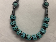 Hematite and Turquoise Necklace Screw Fastening 20" Long (Non Magnetic Hematite)