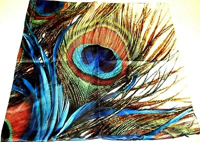 Square Peacock Feather Cotton Chenille Pillow Cover 17.5" x 17.5" NEW (#103) - Image 1 of 4