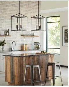 4Light 12in Weathered Wood/Antique Forged Iron Chandelier Set Of 2 - Picture 1 of 2