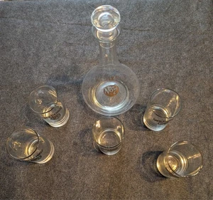 RARE 1970s JACK DANIELS OLD NO. 7 GLASS GENIE BOTTLE DECANTER W/ 5 RARE GLASSES - Picture 1 of 10