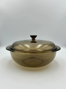Vintage Pyrex Corning Bernstein Rauch Runde Auflaufform mit Deckel - Bild 1 von 13