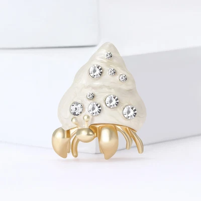 Брошь-краб-отшельник — эмалированная булавка с жемчужной раковиной, подарок ювелирных изделий для летнего пляжа океана США - Изображение 1 из 4