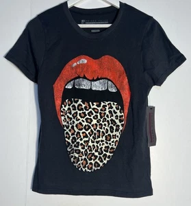 Prince Peter Collection Leopard Tonge Red Lips Women’s T-shirt XS Black - Bild 1 von 6