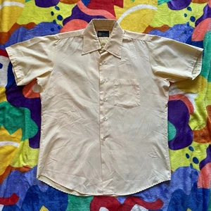 Vintage 60s Button Up Shirt Men’s Large Yellow Fruit Of The Loom Xanadu USA Made - Picture 1 of 12