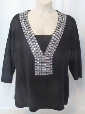 INC Int'l Concepts Black Jeweled 3/4 Sleeve Sweater Size 2X - Image 1 of 2