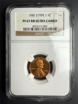 1981 S LINCOLN CENT TYPE 1 1C NGC Top Pop In PF67 RB Ultra Cameo SKU 3876 - Image 1 of 2