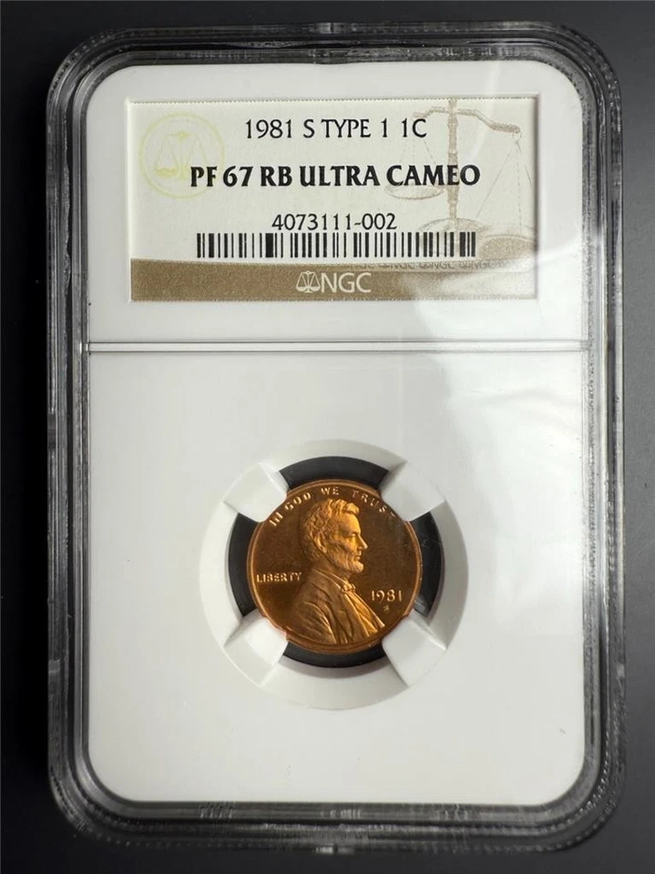 1981 S LINCOLN CENT TYPE 1 1C NGC Top Pop In PF67 RB Ultra Cameo SKU 3876 - Image 1 of 2