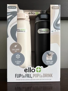 Ello Pop & Fill 32oz. 2er Pack Edelstahl Trinkflasche mit QuickFill Schwarz/Weiß - Bild 1 von 4