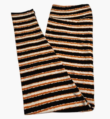 LuLaRoe Leggings TC2 Tall Curvy 2 AUTUMN Fall BLACK Orange HALLOWEEN Stripe SOFT - Image 1 of 4