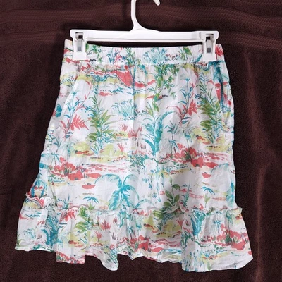 Sigrid Olsen Womens White Tropical Print Skirt Size Small Lined Ruffle Hem Boho - Image 1 of 4