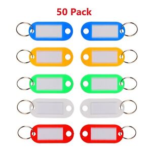 50 Pack Key Labels with Ring and Label Window, Key Chain ID Tags with Split Ring