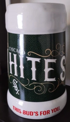 Taza de cerveza Stein de cerámica blanca y verde Budweiser de los Chicago White Sox MLB Foto 1 de 4