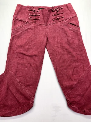 Crea Concept Wide Leg Crop Pants Flare Women's 40 Linen Y2K Sz L Red Altered - Image 1 of 4