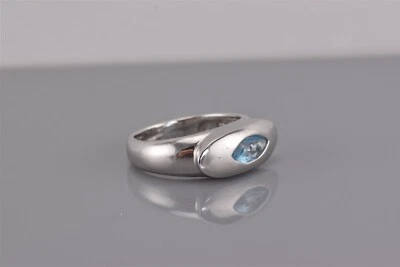 Серебро поднятый пухлый овальный лицо синий маркиза группы кольцо 925 Sz: 8 - Изображение 1 из 4