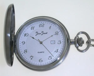 Jean Jacot Edelstahl Mineralglas Quartz Taschenuhr mit Kette UVP* 148,00 EUR - Picture 1 of 6