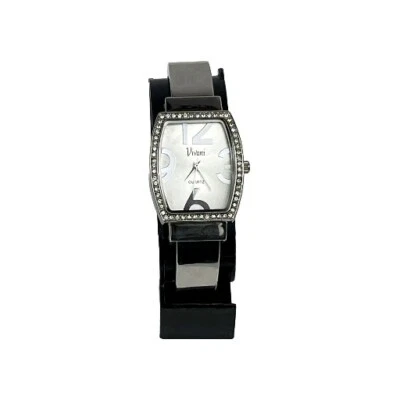 Vivani Watch Accutime Women's Silver Tone Cuff Pave Bezel New Battery New in Box - Image 1 of 4