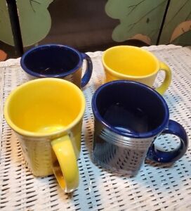 4 VTG FIESTA Ware Mugs: 2 Dark Blue / 2 Bright Yellow - MINT