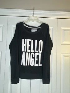 Victoria Secret Sweatshirt Hello Angel Logo Pullover Lightweight Gray White Sz S - Picture 1 of 5