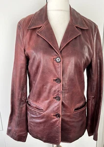 River Island Vintage 1990's Burgundy Leather Jacket Blazer UK 12 Used Condition - Picture 1 of 21